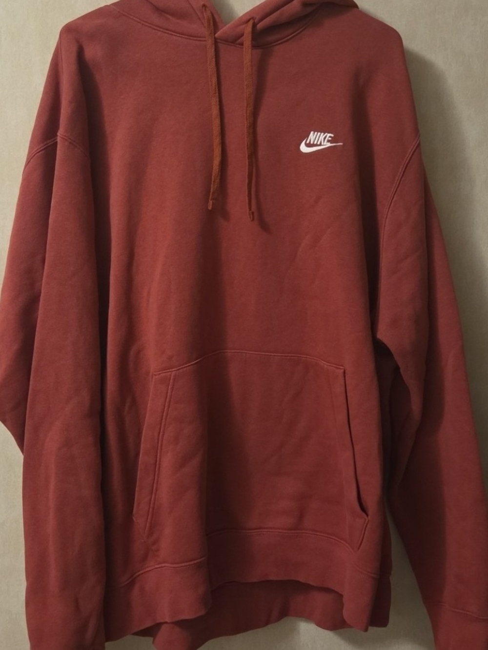 Nike Men's Rust-Red Pullover Hoodie with White Logo